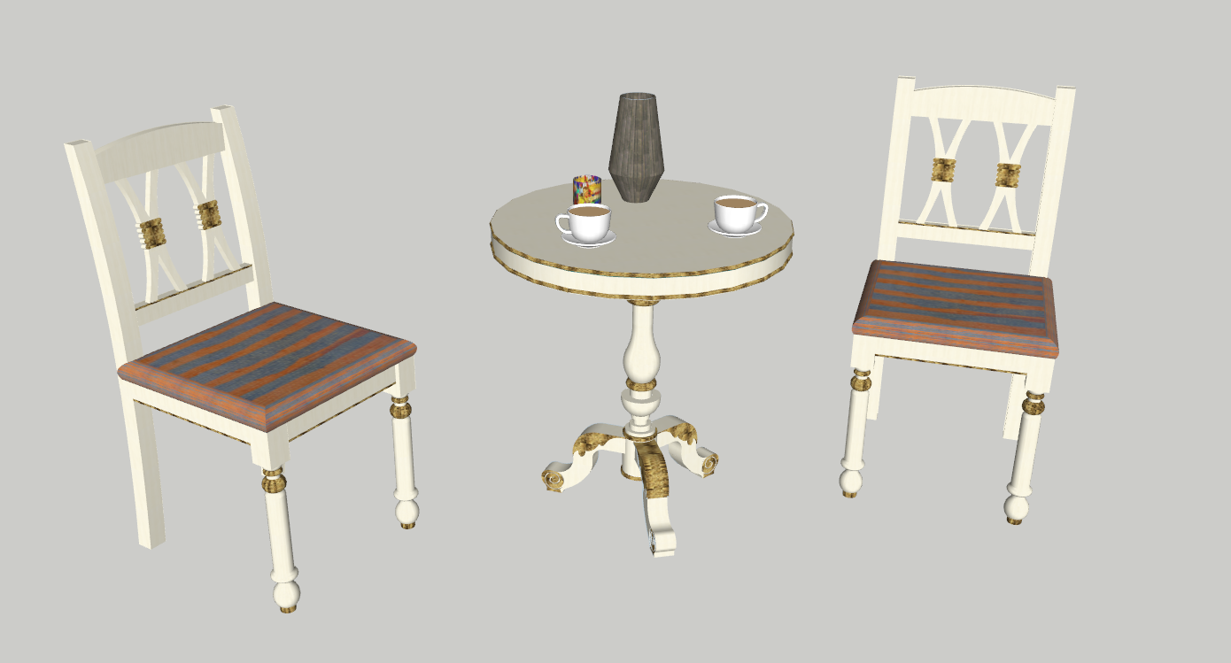 欧式小型茶桌   桌子椅子   咖啡杯   摆件